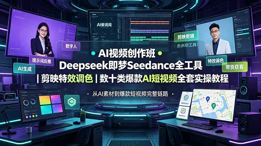 AI视频创作班◆Deepseek即梦Seedance全工具｜剪映特效调色｜数十类爆款AI短视频全套实操教程 - 渡客网创