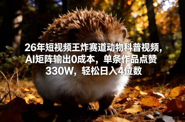 26年短视频王炸赛道动物科普视频，AI矩阵输出0成本，单条作品点赞330W，轻松日入4位数 - 渡客网创