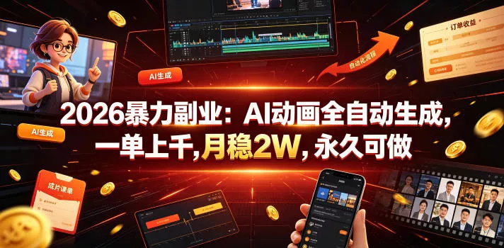 2026暴力副业：AI动画全自动生成，一单上千，月稳2W，永久可做【揭秘】 - 渡客网创