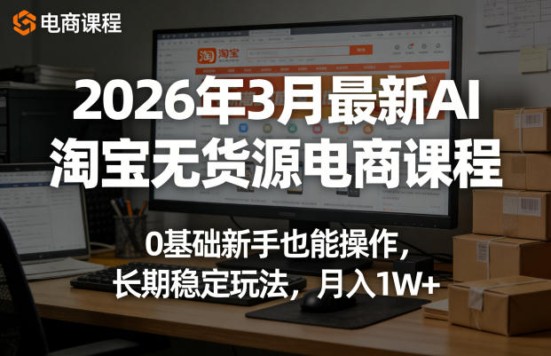 2026年3月最新AI淘宝无货源电商课程,0基础新手也能操作,长期稳定玩法,月入1W+ 2026年3月最新AI淘宝无货源电商课程,0基础新手也能操作,长期稳定玩法,月入1W+