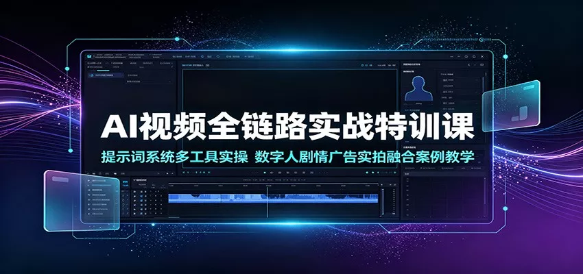 AI视频全链路实战特训课：提示词系统多工具实操，数字人剧情广告实拍融合案例教学 - 渡客网创