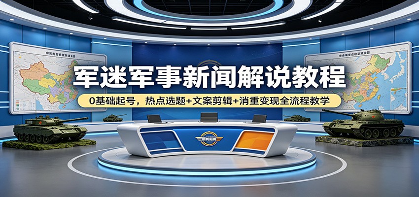 军迷军事新闻解说教程：0基础起号，热点选题+文案剪辑+消重变现全流程教学 - 渡客网创