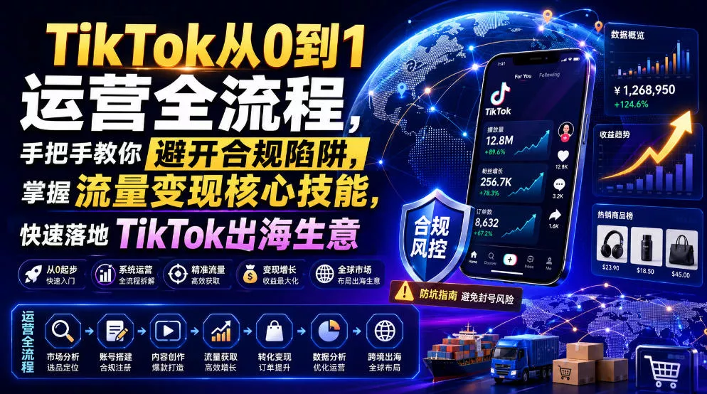 TikTok从0到1运营全流程,手把手教你避开合规陷阱,掌握流量变现核心技能,快速落地TikTok出海生意(更新7月) - 渡客网创