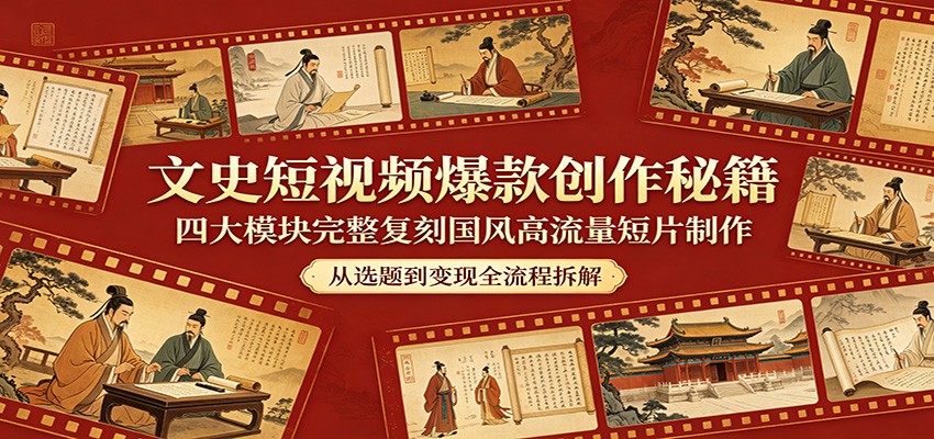 文史短视频爆款创作秘籍:四大模块完整复刻国风高流量短片制作 - 渡客网创