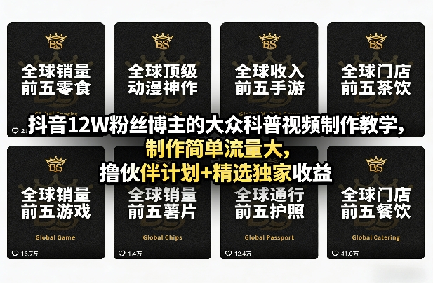 抖音12W粉丝博主的大众科普视频制作教学,制作简单流量大,撸伙伴计划+精选独家收益 抖音12W粉丝博主的大众科普视频制作教学,制作简单流量大,撸伙伴计划+精选独家收益