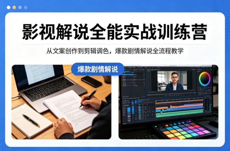 影视解说全能实战训练营:从文案创作到剪辑调色,爆款剧情解说全流程教学 影视解说全能实战训练营:从文案创作到剪辑调色,爆款剧情解说全流程教学