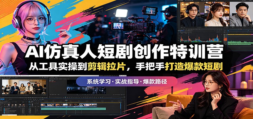 AI仿真人短剧创作特训营：从工具实操到剪辑拉片，手把手打造爆款短剧 - 渡客网创