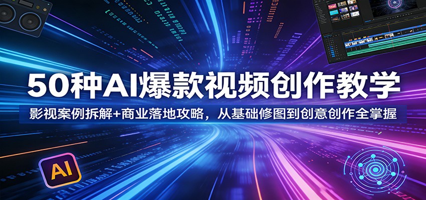 50种AI爆款视频创作教学：影视案例拆解+商业落地攻略，从基础修图到创意创作全掌握 - 渡客网创