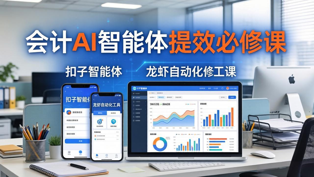 财务会计AI智能体提效必修课：扣子智能体+龙虾自动化+报表分析，一站式提升财务工作效率 - 渡客网创