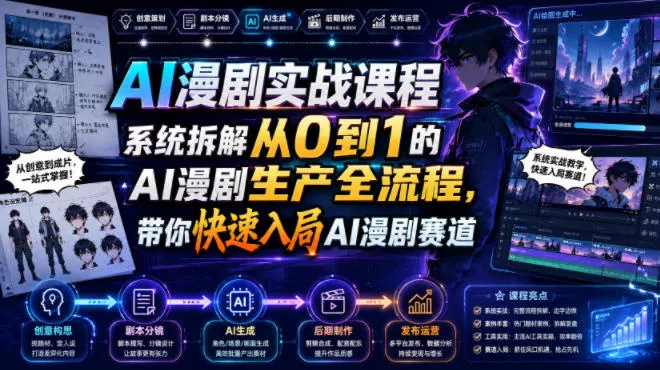 AI漫剧实战课程，系统拆解从0到1的AI漫剧生产全流程，带你快速入局AI漫剧赛道 - 渡客网创