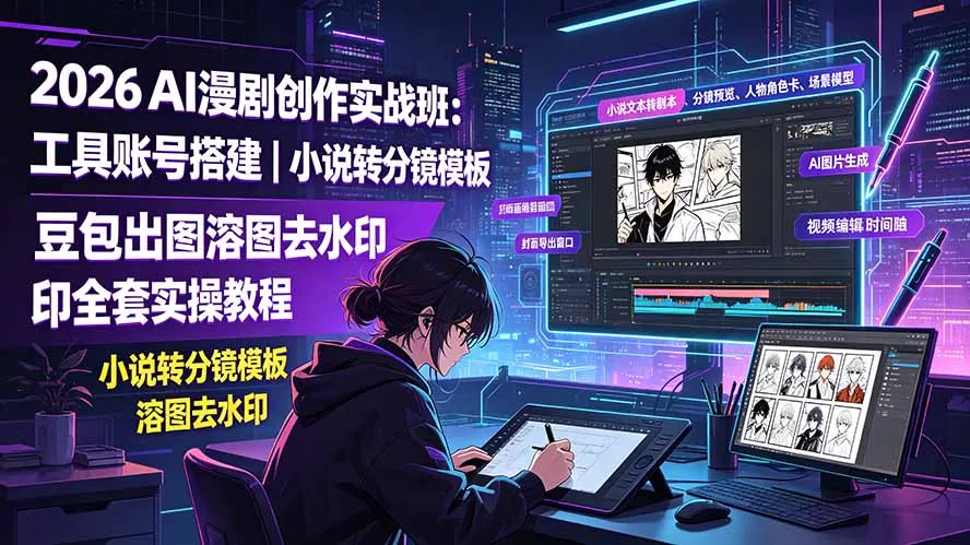 2026AI漫剧创作实战班：工具账号搭建｜小说转分镜模板｜豆包出图溶图去水印全套实操教程 - 渡客网创