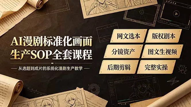 AI漫剧标准化画面生产SOP全套课程-更新，网文选本版权剧本分镜资产全覆盖，图文生视频后期剪辑完整实操教学 - 渡客网创