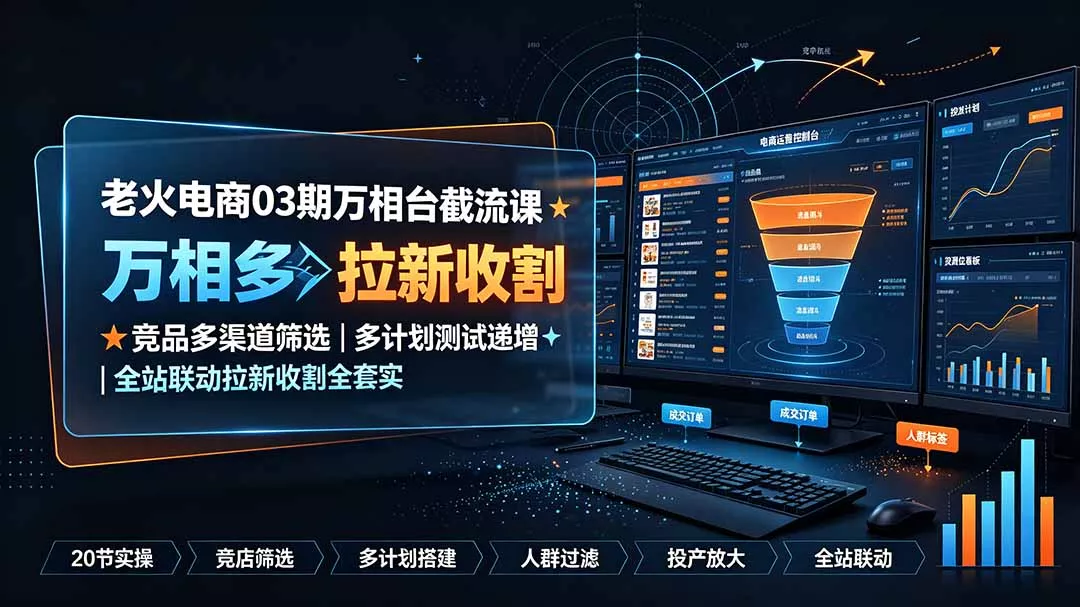 老火电商03期万相台截流课：竞品多渠道筛选｜多计划测试递增｜全站联动拉新收割全套实操教学 - 渡客网创