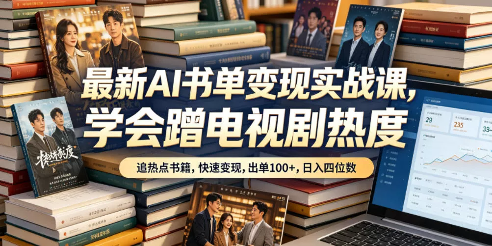最新AI书单变现实战课，学会蹭电视剧热度，追热点书籍，快速变现，出单100+，日入四位数 - 渡客网创