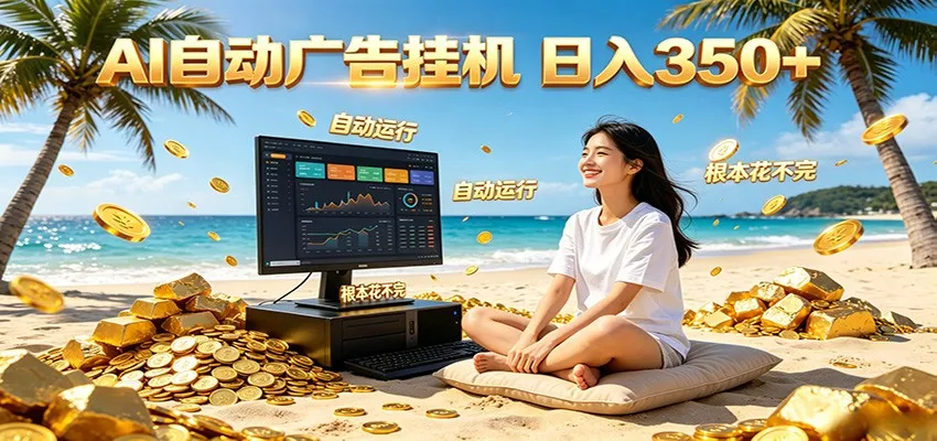 AI自动广告挂机 日入350+ 真正做到躺赚式变现，根本花不完！ - 渡客网创
