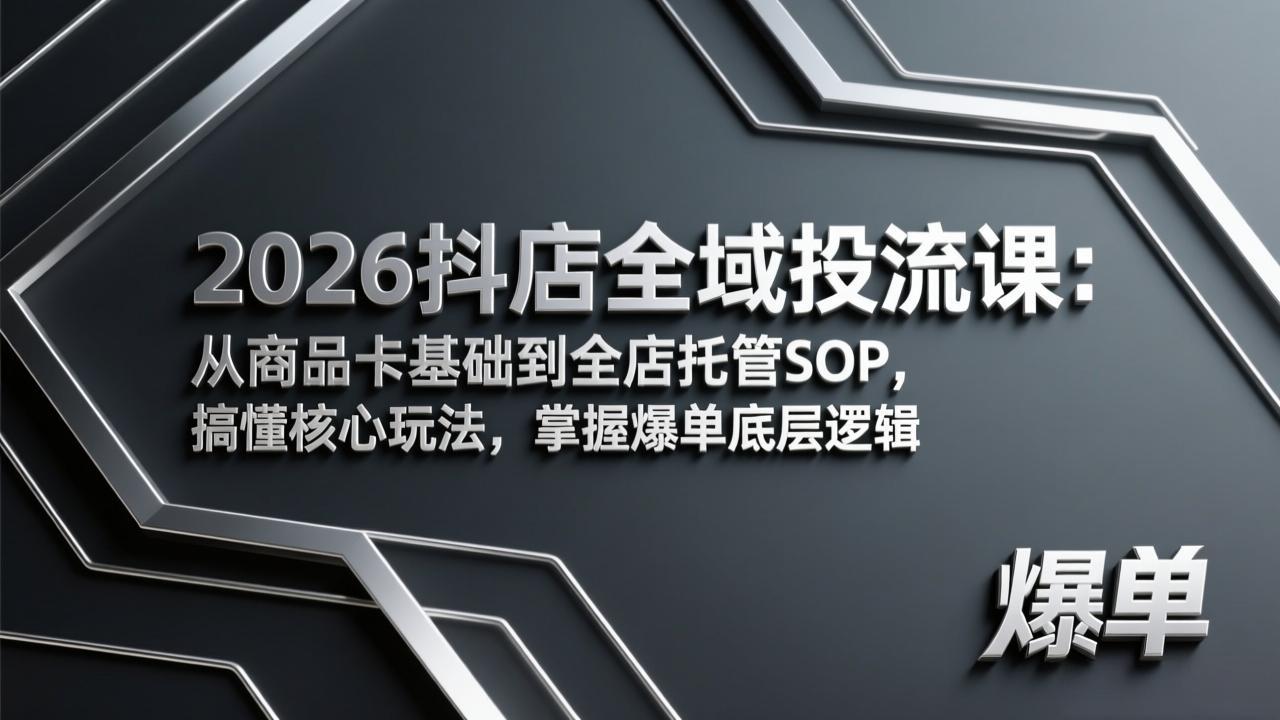 2026抖店全域投流课：从商品卡基础到全店托管SOP，搞懂核心玩法，掌握爆单底层逻辑 - 渡客网创