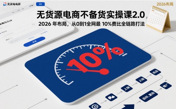 无货源电商不备货实操课2.0，2026年布局，从0到1全网最低10%费比全链路打法【更新26年3月】 - 渡客网创