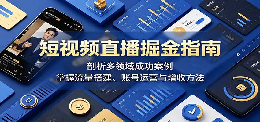 短视频直播掘金指南：剖析多领域成功案例，掌握流量搭建、账号运营与增收方法 - 渡客网创