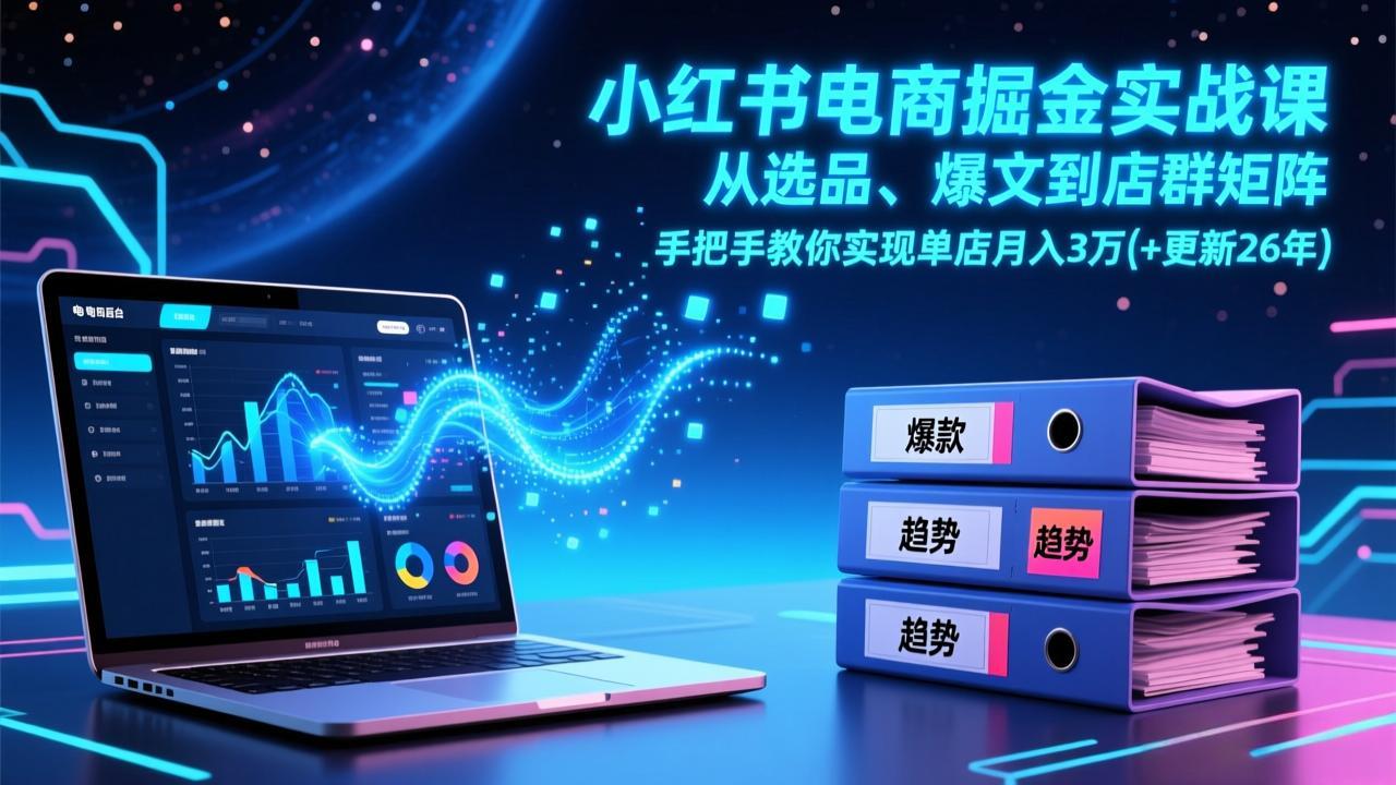 小红书电商掘金实战课，从选品、爆文到店群矩阵，手把手教你实现单店月入3万+(更新26年 - 渡客网创
