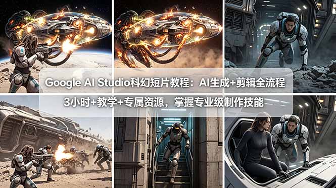 Google AI Studio科幻短片教程：AI生成+剪辑全流程，3小时+教学+专属资源，掌握专业级制作技能 - 渡客网创