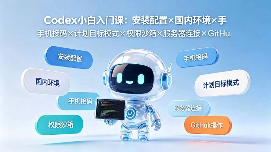 Codex小白入门课：安装配置×国内环境×手机接码×计划目标模式×权限沙箱×服务器连接×GitHub操作 - 渡客网创