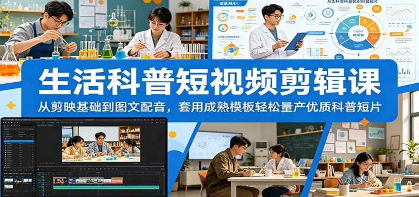 生活科普短视频剪辑课：从剪映基础到图文配音，套用成熟模板轻松量产优质科普短片 - 渡客网创