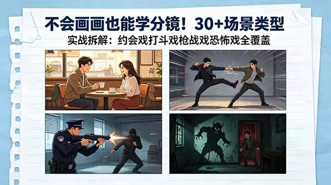 不会画画也能学分镜！30+场景类型实战拆解：约会戏打斗戏枪战戏恐怖戏全覆盖 - 渡客网创