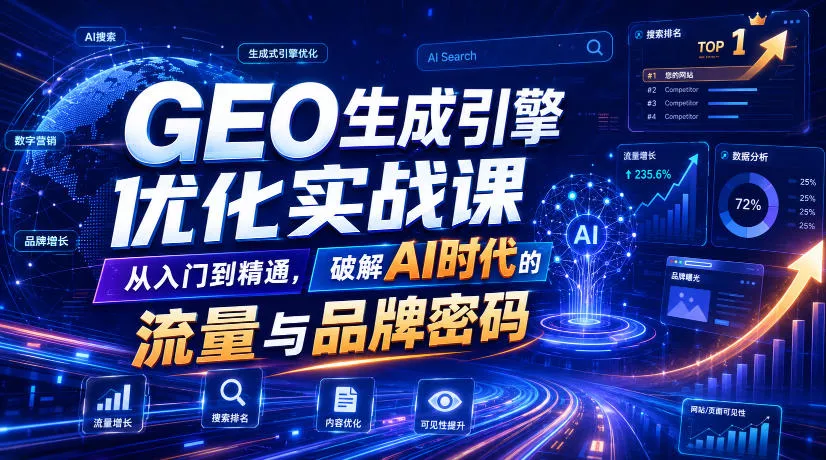 GEO生成引擎优化实战课，从入门到精通，破解AI时代的流量与品牌密码 - 渡客网创