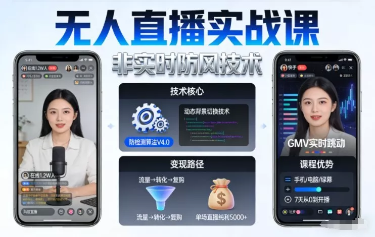 宝子哥无人直播实战课，非实时防风技术，聚焦抖音快手等平台直播带货，轻松开启直播变现之路(更新2026年5月29日) - 渡客网创