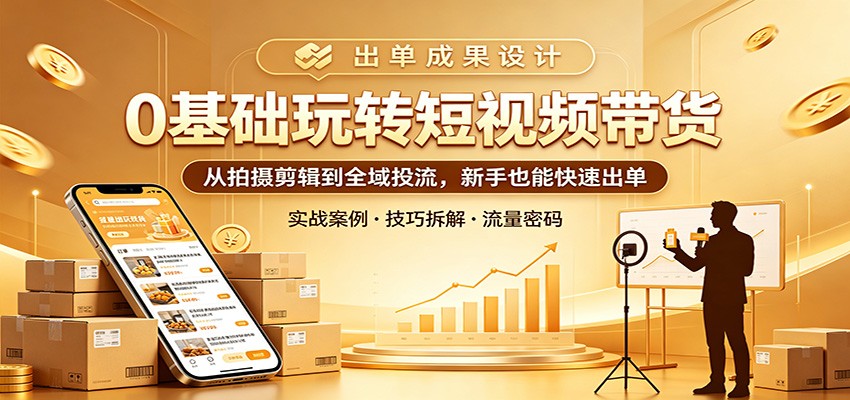 0基础玩转短视频带货：从拍摄剪辑到全域投流，新手也能快速出单 - 渡客网创