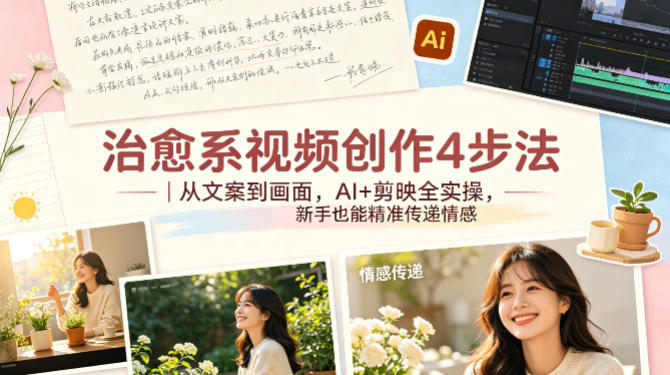 治愈系视频创作4步法｜从文案到画面，AI+剪映全实操，新手也能精准传递情感 - 渡客网创