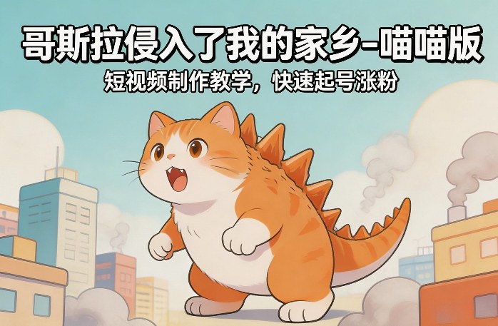 哥斯拉侵入了我的家乡–喵喵版短视频制作教学，快速起号涨粉 - 渡客网创