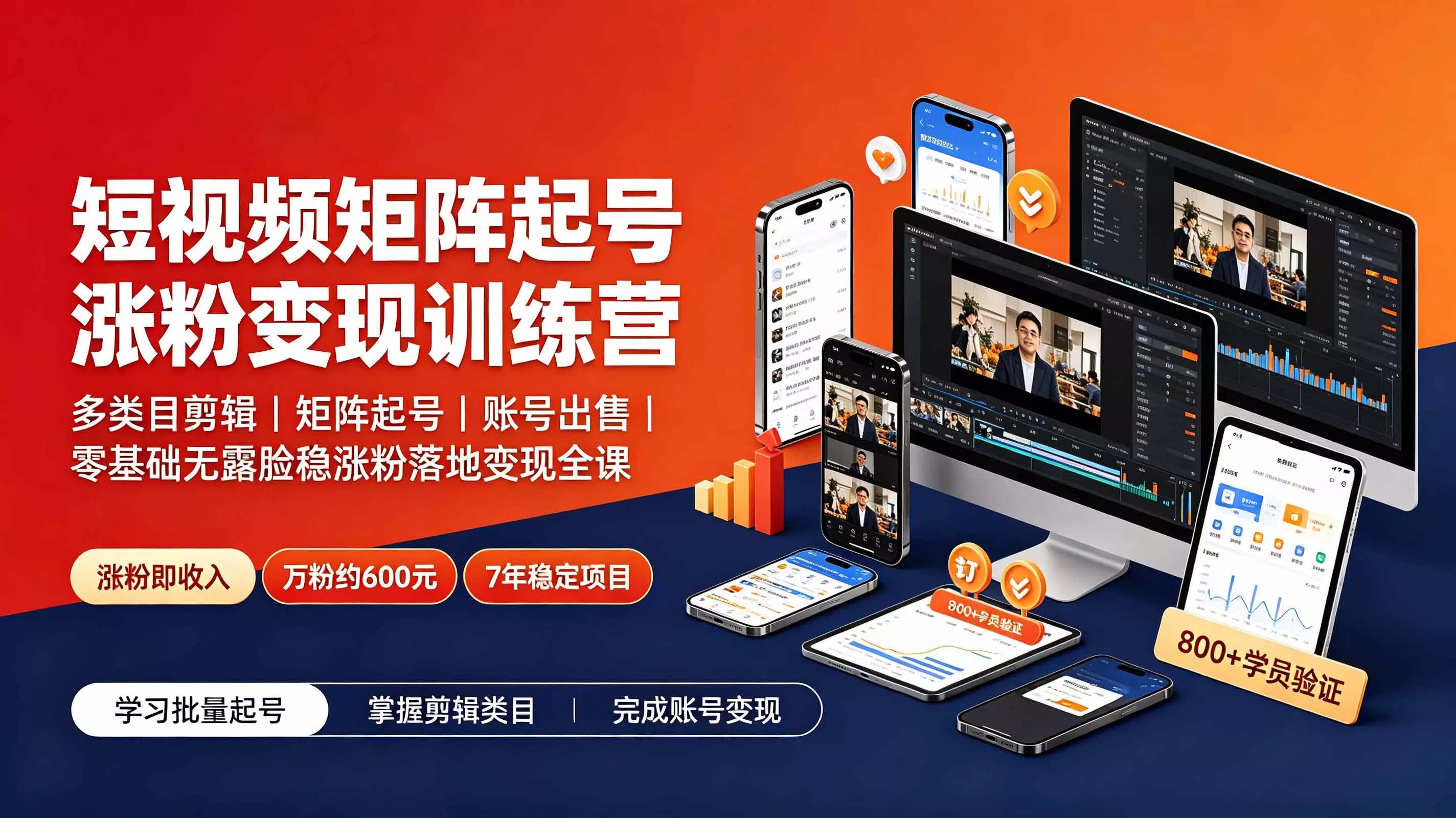 短视频矩阵起号涨粉变现训练营｜多类目剪辑·矩阵起号·账号出售，0基础无露脸稳涨粉落地变现全课-更新 - 渡客网创