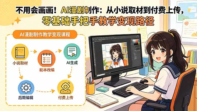 不用会画画！AI漫剧制作：从小说取材到付费上传，零基础手把手教学变现路径(更新 - 渡客网创