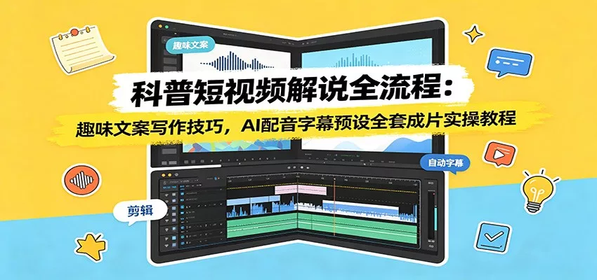 科普短视频解说全流程：趣味文案写作技巧，AI配音字幕预设全套成片实操教程 - 渡客网创