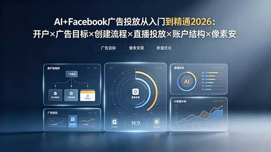 AI+Facebook广告投放从入门到精通2026：开户×广告目标×创建流程×直播投放×账户结构×像素安装×AI赋能 - 渡客网创