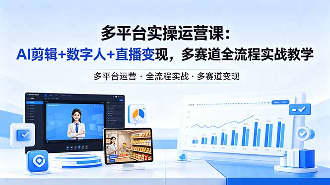某团队多平台实操运营课-更新26年4月20：AI剪辑+数字人+直播变现，多赛道全流程实战教学 - 渡客网创