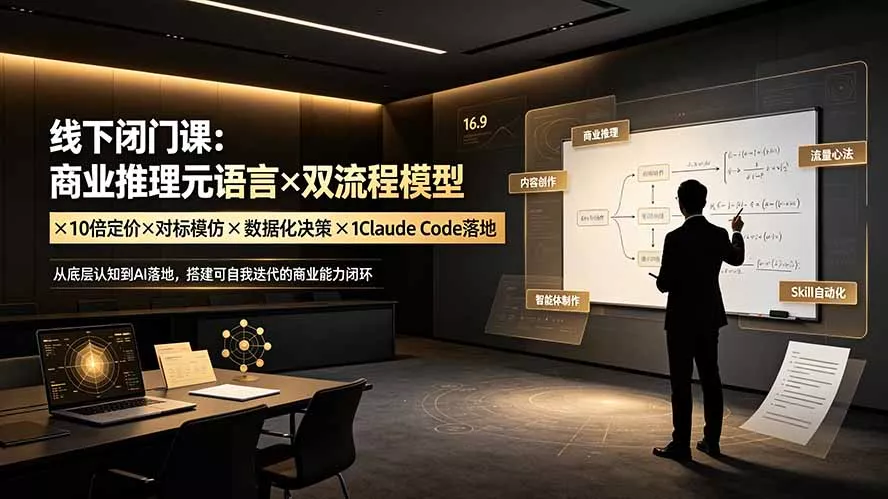 线下闭门课：商业推理元语言×双流程模型×10倍定价×对标模仿×数据化决策×Claude Code落地，击穿认知盲区 - 渡客网创