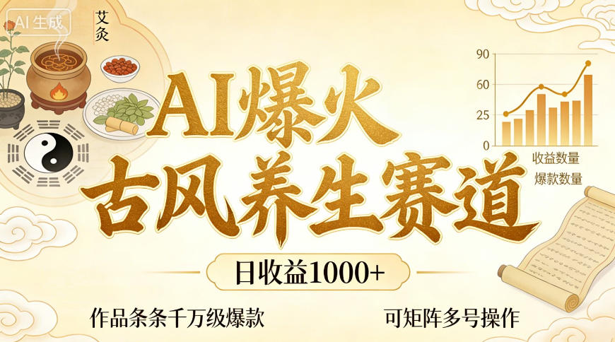 AI爆火古风养生赛道,日收益1k+单条作品点赞破万+,可矩阵多号操作【揭秘】 AI爆火古风养生赛道,日收益1k+单条作品点赞破万+,可矩阵多号操作【揭秘】