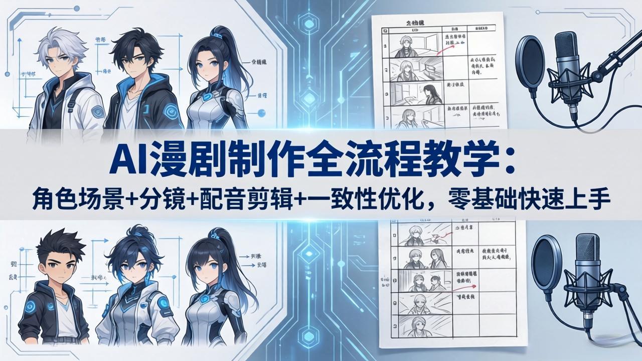 AI漫剧制作全流程教学：角色场景+分镜+配音剪辑+一致性优化，零基础快速上手 - 渡客网创