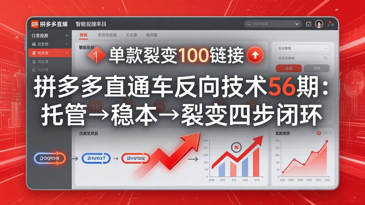 拼多多直通车反向技术56期：托管→稳本→裂变四步闭环，单款裂变100链接抢占核心流量 - 渡客网创