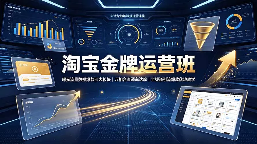 淘宝金牌运营班-7月：曝光流量数据爆款四大板块｜万相台直通车达摩｜全渠道引流爆款落地教学 - 渡客网创