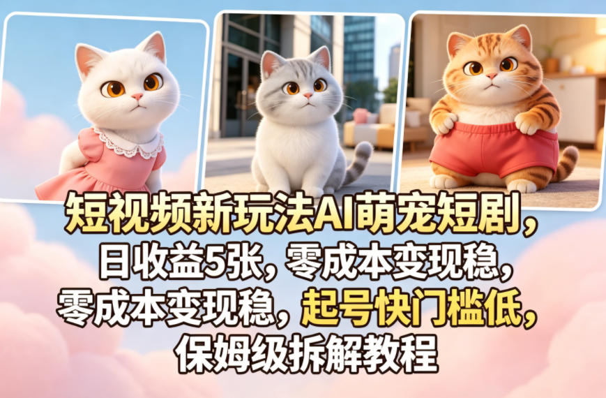 短视频新玩法AI萌宠短剧，日收益5张，零成本变现稳，起号快门槛低，保姆级拆解教程 - 渡客网创
