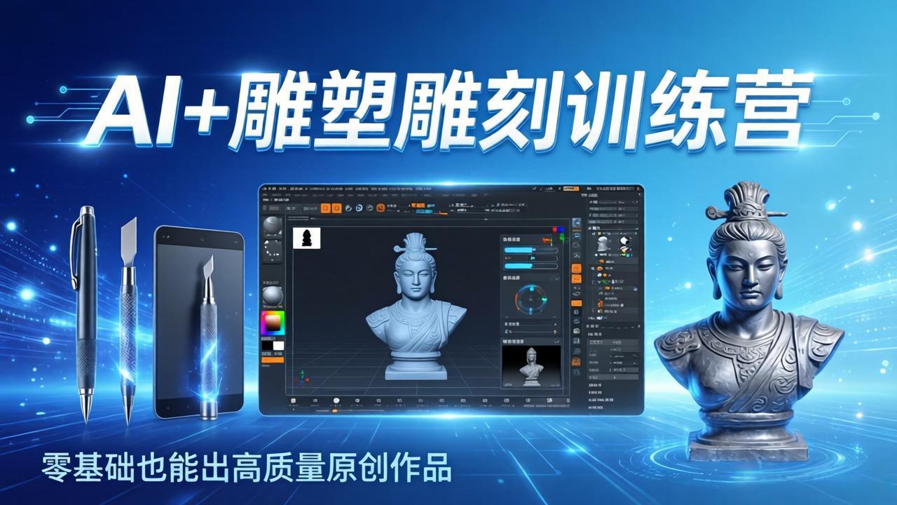 AI+雕塑雕刻训练营：从AI创作、大模型训练到3D雕刻 + 渲染，零基础也能出高质量原创作品 - 渡客网创
