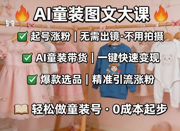 AI童装图文剪辑，某社群童装图文大课，起号涨粉、AI童装带货、爆款选品，无需出镜和拍摄 - 渡客网创