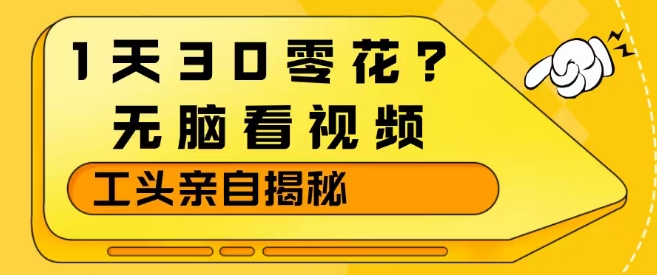1天30零花?无脑看视频,大佬亲自揭秘 1天30零花?无脑看视频,大佬亲自揭秘