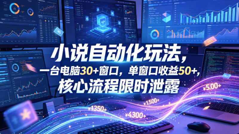 小说挂G自动化玩法，一台电脑30+窗口，单窗口收益50+，核心流程限时泄露【揭秘】 - 渡客网创
