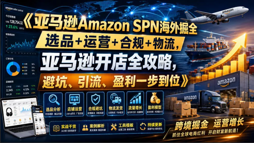 亚马逊Amazon SPN海外掘全，选品+运营+合规+物流，亚马逊开店全攻略，避坑、引流、盈利一步到位 - 渡客网创