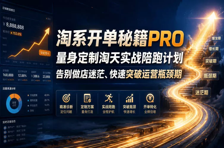 淘系开单秘籍PRO，量身定制淘天实战陪跑计划，告别做店迷茫、快速突破运营瓶颈期(2026年6月11) - 渡客网创