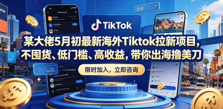 某大佬5月初最新海外Tiktok拉新项目，不囤货、低门槛、高收益，带你出海撸美刀 - 渡客网创